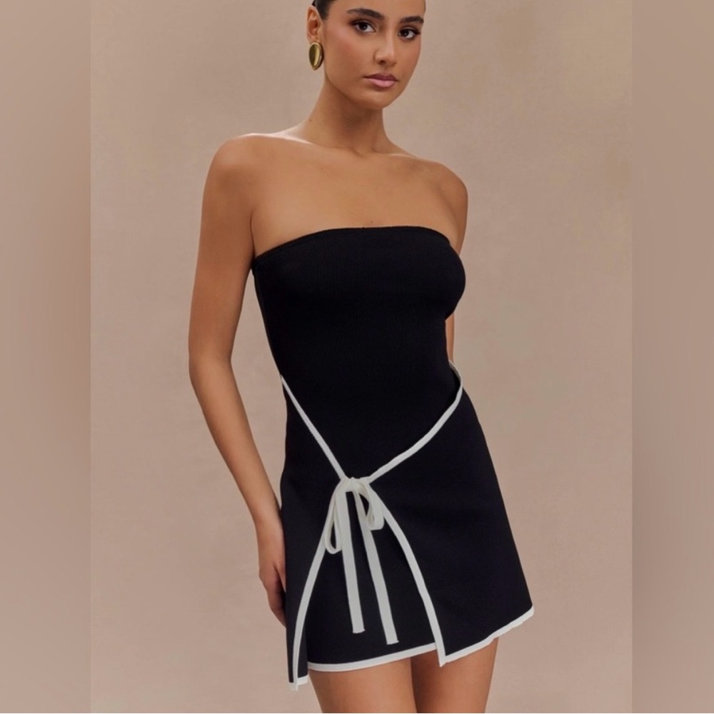Meshki Rian Black Strapless Mini Dress with White Trim